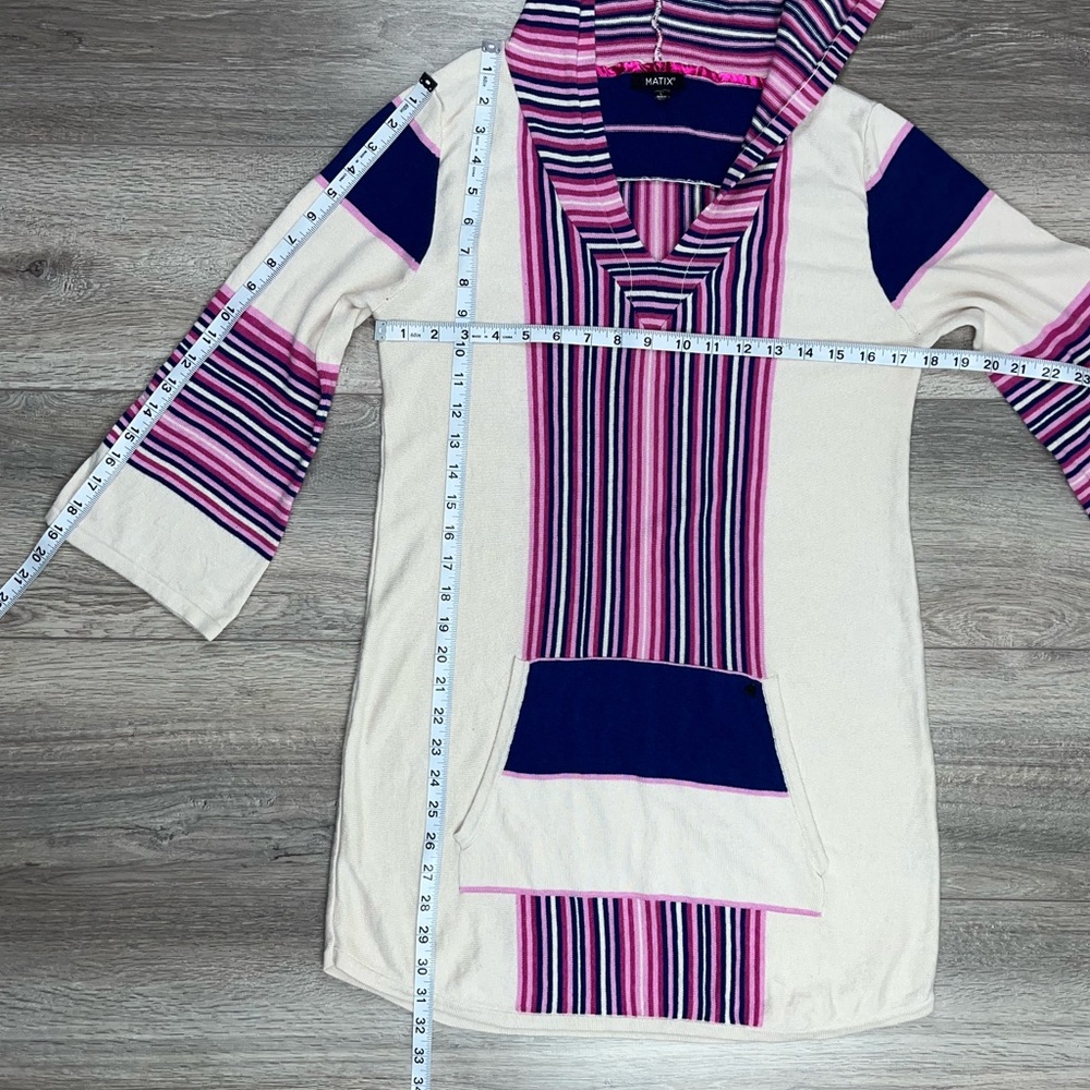 Matix Hooded Beach Coverup Large | Hooded Sweater Coverup L Cream Blue Pink - Picture 6 of 15